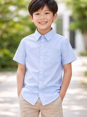 Boys' Light Blue Short-Sleeve Button-Down Shirt